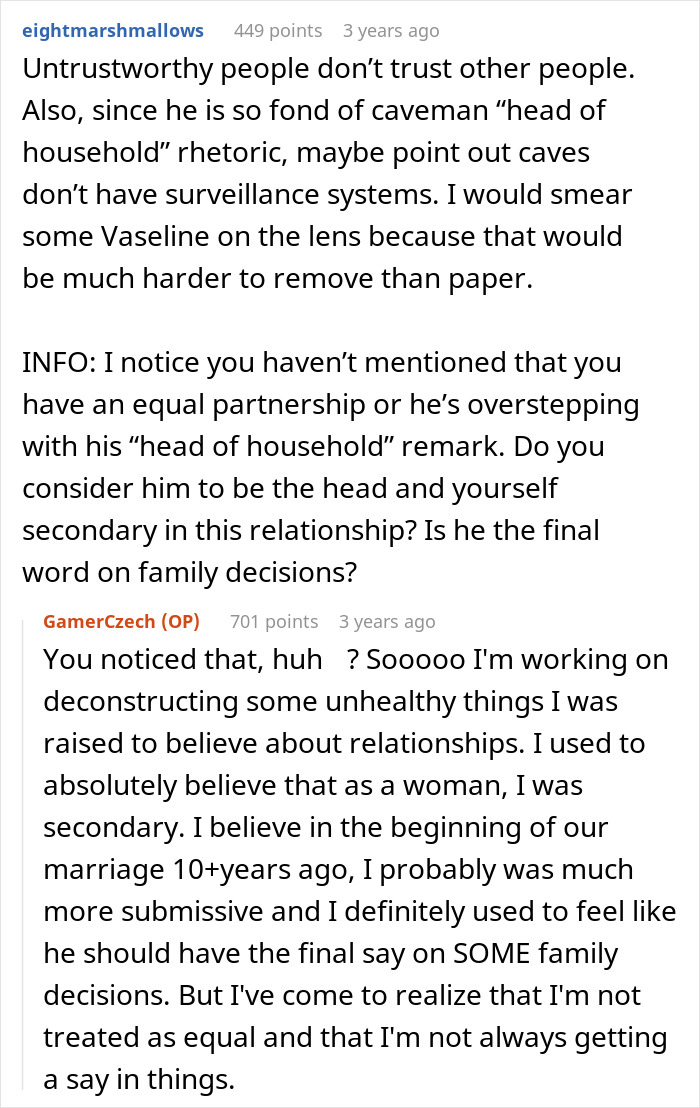 Controlling Man Insists On Keeping Indoor Camera On All The Time, Mad At Wife For Turning It Off Controlling Man Insists On Keeping Indoor Camera On All The Time, Mad At Wife For Turning It Off