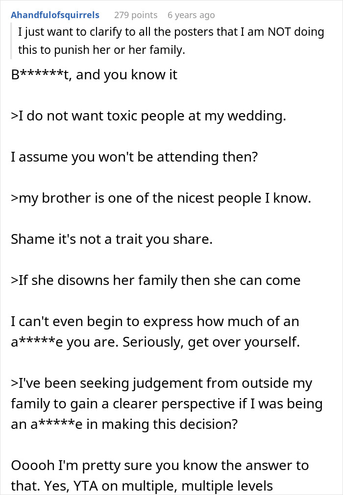 Reviewer explains not punishing brother's girlfriend but avoiding toxic people at wedding Reviewer explains not punishing brother's girlfriend but avoiding toxic people at wedding