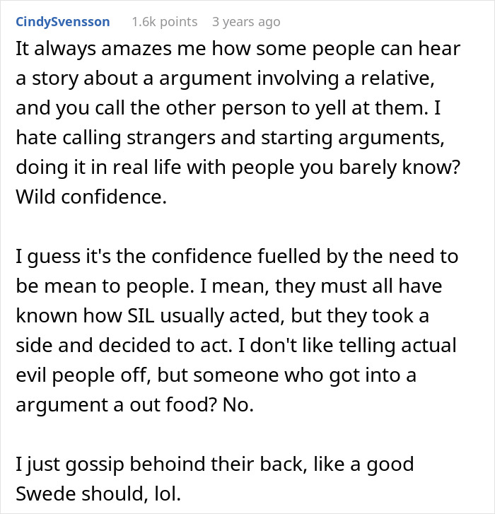 Comment on people arguing about relatives and confidence to confront