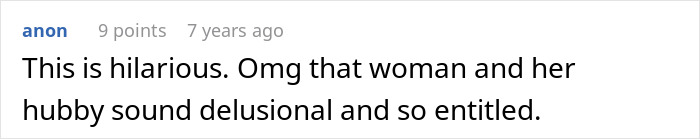 Comment mocking delusional attitude of woman and husband in curse story