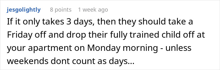 A comment from jesgolightly suggesting parents potty train their toddler themselves before expecting a nanny to.