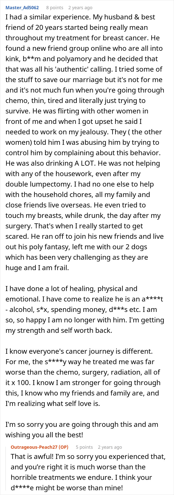 Breast cancer treatment and emotional struggle amid husband abandonment and toxic behavior Breast cancer treatment and emotional struggle amid husband abandonment and toxic behavior