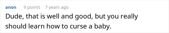 Comment about learning to curse a baby in bullying story