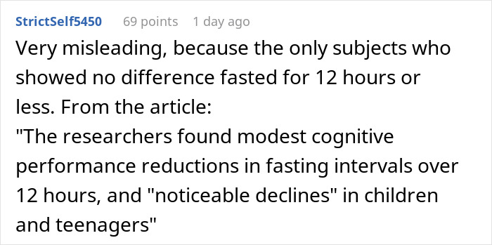 Comment on research showing cognitive declines after fasting over 12 hours Comment on research showing cognitive declines after fasting over 12 hours