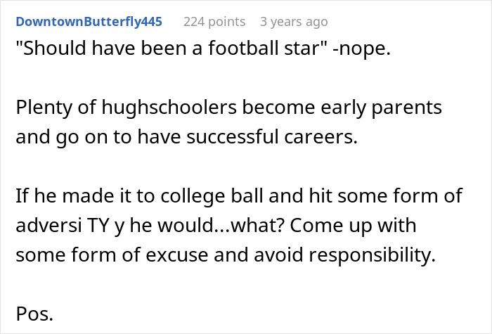 Comment discussing football star and responsibility