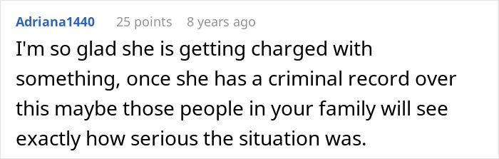 A Reddit comment from user Adriana1440 expressing satisfaction that the MIL is being charged for the grandchild's allergies ER visit.