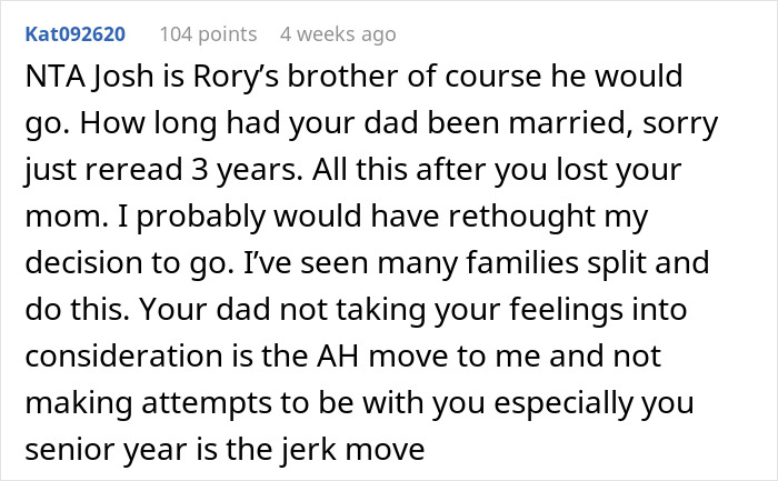 Comment supporting teen's choice to prioritize senior year over moving