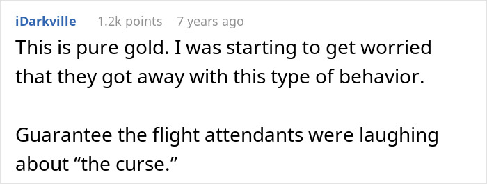 Comment on flight attendants laughing about a curse on a baby during flight