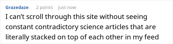 User comment on contradictory science articles about fasting in online feeds User comment on contradictory science articles about fasting in online feeds