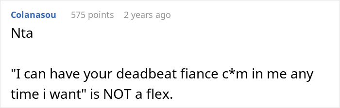 Reddit comment criticizing deadbeat fianc&eacute; in family rent conflict