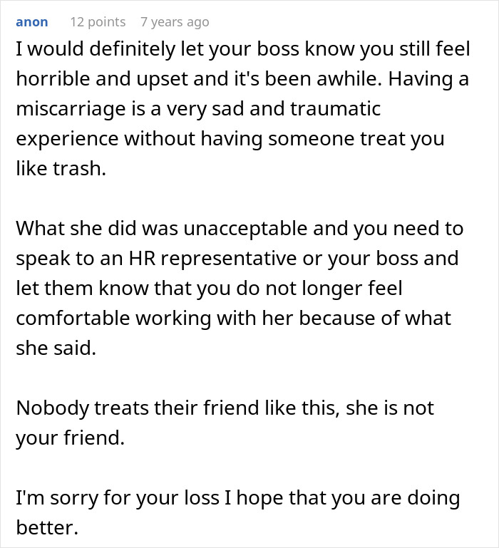 Woman Furious Coworker Gets Special Treatment After Her Miscarriage: "You Are Being So Stupid!"