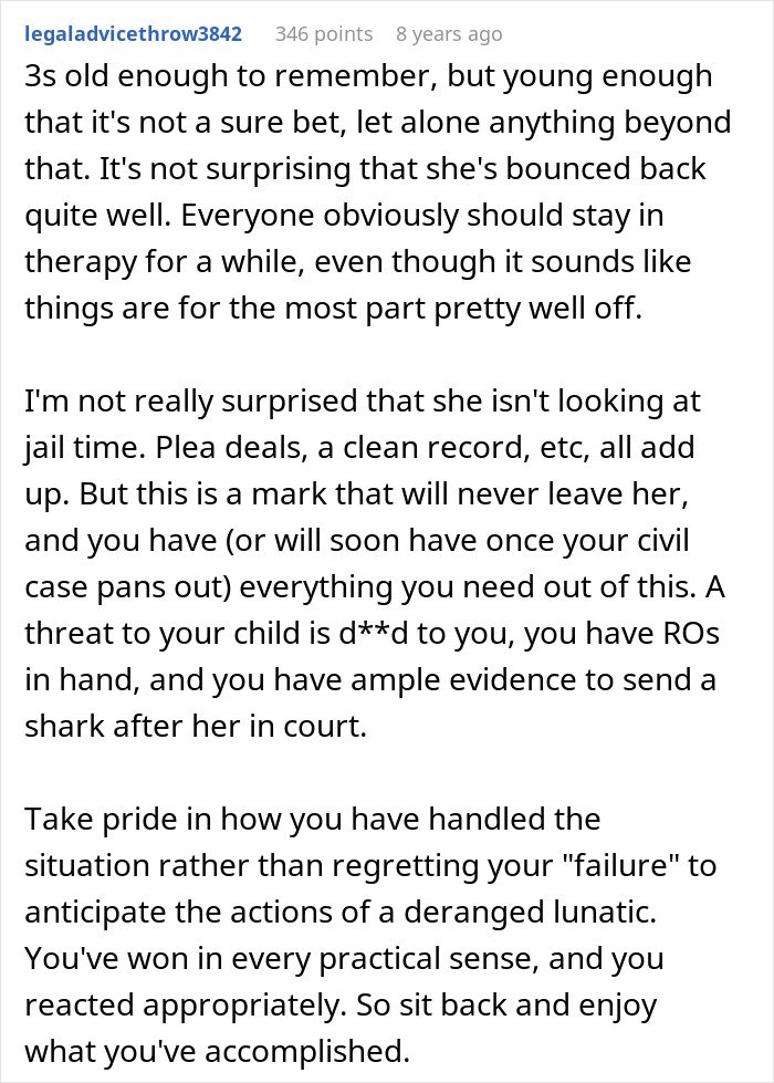 A Reddit post with legal advice about someone getting allergies and going to the ER after a MIL's test.