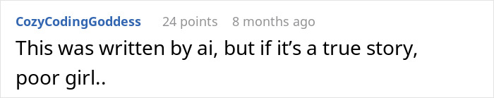 Comment mentioning AI written story about bride honoring late dad and MIL grief