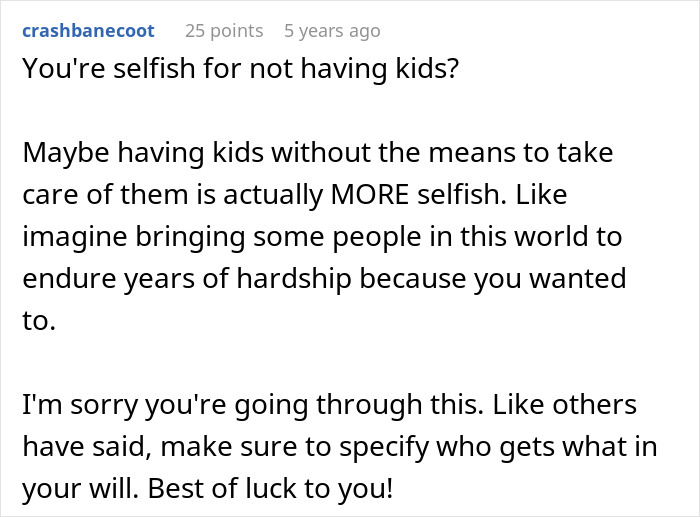 Comment defending not having kids and advising to specify inheritance in will Comment defending not having kids and advising to specify inheritance in will