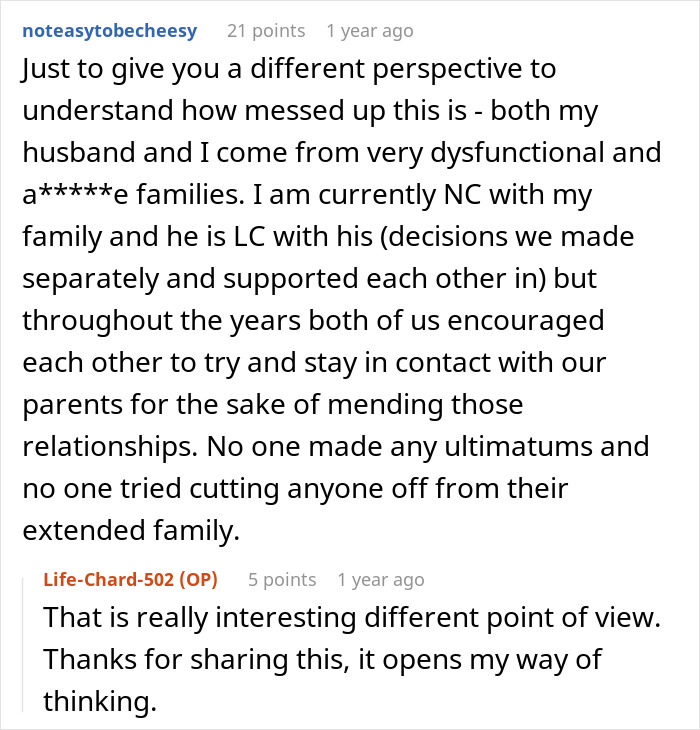 Reddit comments discussing a guy who might cut off manipulative parents due to his fianc&eacute;e's expectations.