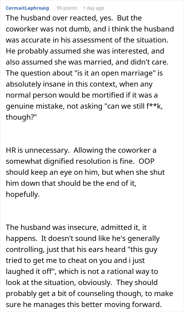 A Reddit post with text discussing a woman's coworker lunch invite turning into a date.