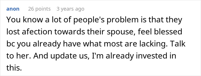 A comment suggesting to talk to her, advising a guy to love his wife and avoid regretting leaving his family.