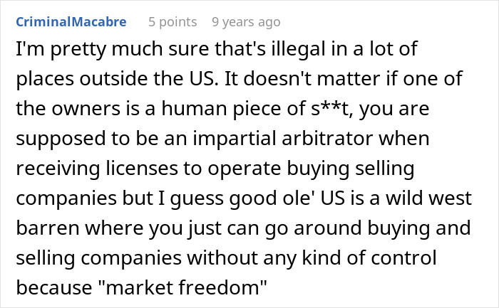 Comment discussing legality of business practices outside the US in boss story context Comment discussing legality of business practices outside the US in boss story context