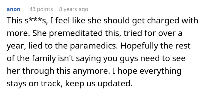 A Reddit comment expressing outrage over MIL's actions regarding allergies, hoping she faces charges for the ER incident.
