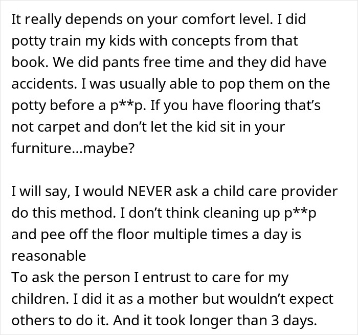 Text from a blog post about potty training a toddler. A nanny shares personal experiences and opinions.