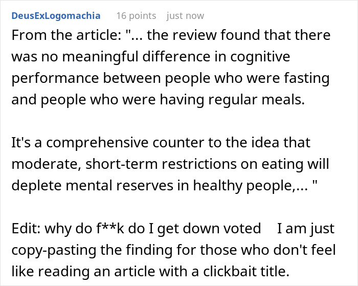 Comment quoting research showing no cognitive difference with fasting Comment quoting research showing no cognitive difference with fasting