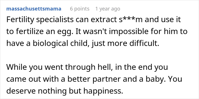 Comment about fertility specialists helping fertilize an egg after long-term relationship ends