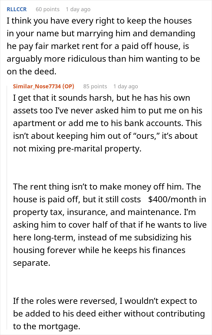 Reddit discussion about keeping property separate and rent for paid-off house