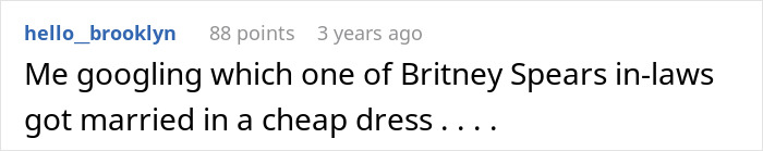 Reddit comment joking about cheap wedding dress in $60K wedding story