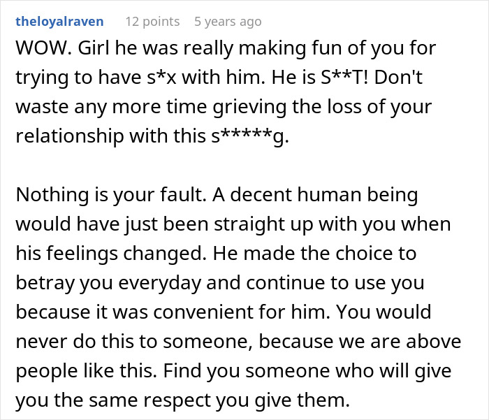 Comment encouraging respect and moving on from cheating husband