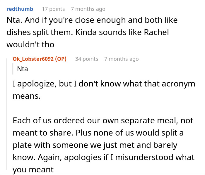 Text about splitting dishes and separate meal orders