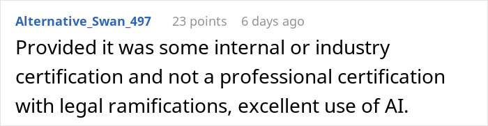 User praises AI use with internal industry certification