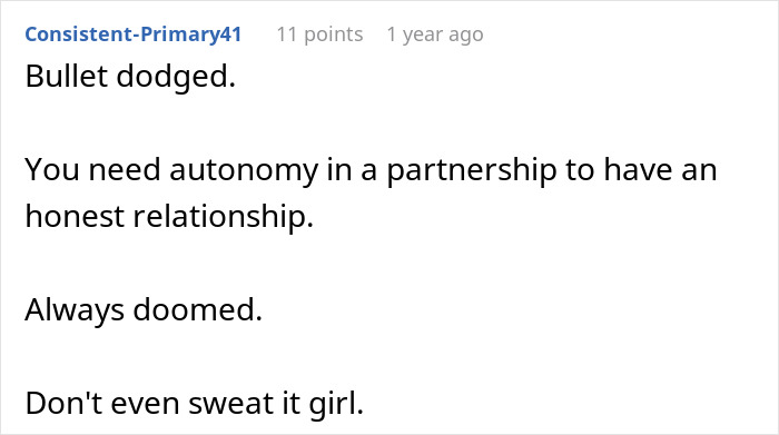Comment advising autonomy is needed for honest relationships