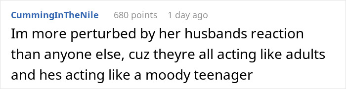 A Reddit comment about a coworker's lunch invite, highlighting a husband's moody reaction to a perceived date.