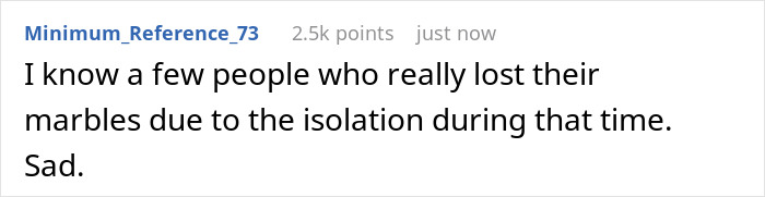 A Reddit comment about people losing their marbles from isolation, relating to the wife becomes Muslim keyword.