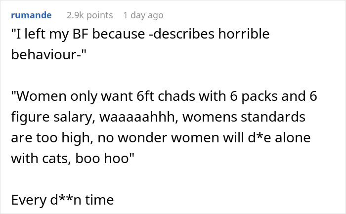 Text post mocking excuses for body-shaming and toxic relationship behavior
