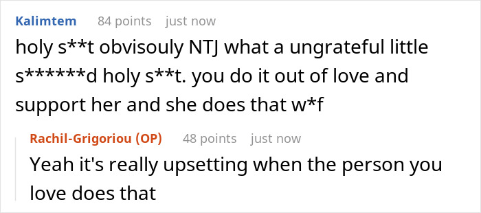 A Reddit comment section showing support for the dad who had funds taken away after being called a family driver.