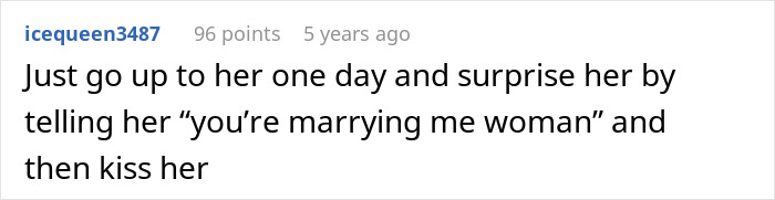 Comment advising surprise proposal and confident declaration