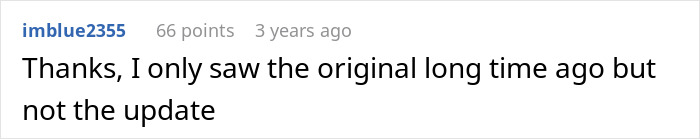 Comment appreciating original story update on family feud