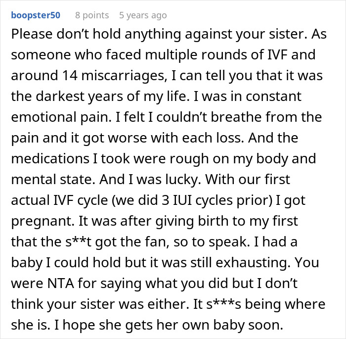 Comment sharing personal IVF and miscarriage experience related to fertility issues Comment sharing personal IVF and miscarriage experience related to fertility issues