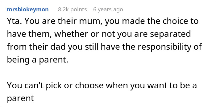 A Reddit comment by mrsblokeymon, 8.2k points, 6 years ago, arguing for parental responsibility, echoing what many parents won't say.