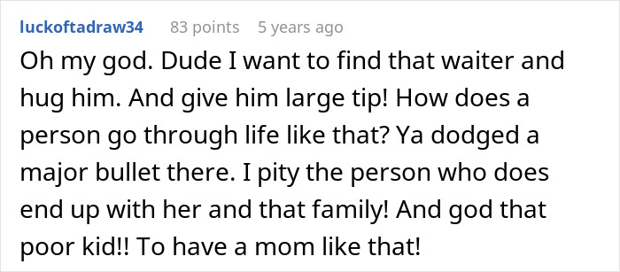 Comment expressing sympathy for waiter in restaurant dinner fiasco Comment expressing sympathy for waiter in restaurant dinner fiasco