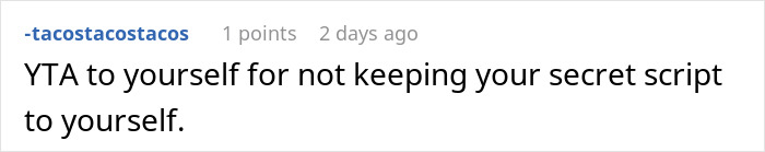 Comment advising to keep secret script private