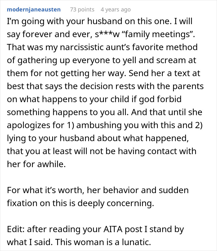 Reddit comment advising to disown grandchild for MIL's unhinged behavior over circumcision.