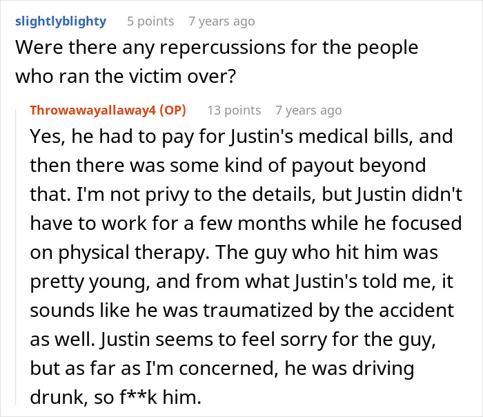 Response about repercussions for person in cult who caused accident