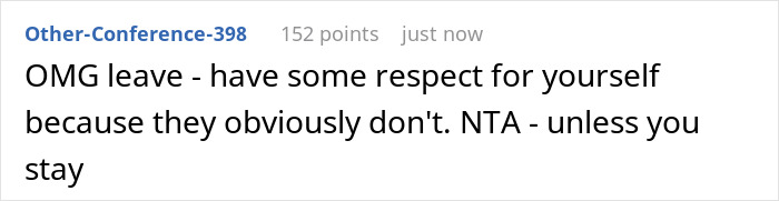 A Reddit comment advises a woman to leave, implying she shouldn't be a maid to grown-up kids.