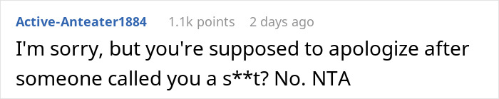 Reddit comment rejecting apology demand after insult, labeled NTA Reddit comment rejecting apology demand after insult, labeled NTA