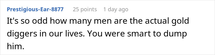 Comment calling men gold diggers and praising smart decision about fianc&eacute;