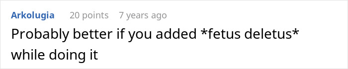 Comment suggesting adding fetus deletion curse on baby