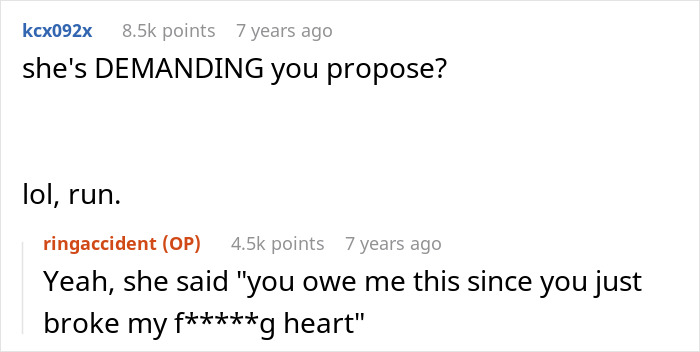 Text conversation about demanding a marriage proposal and broken heart Text conversation about demanding a marriage proposal and broken heart