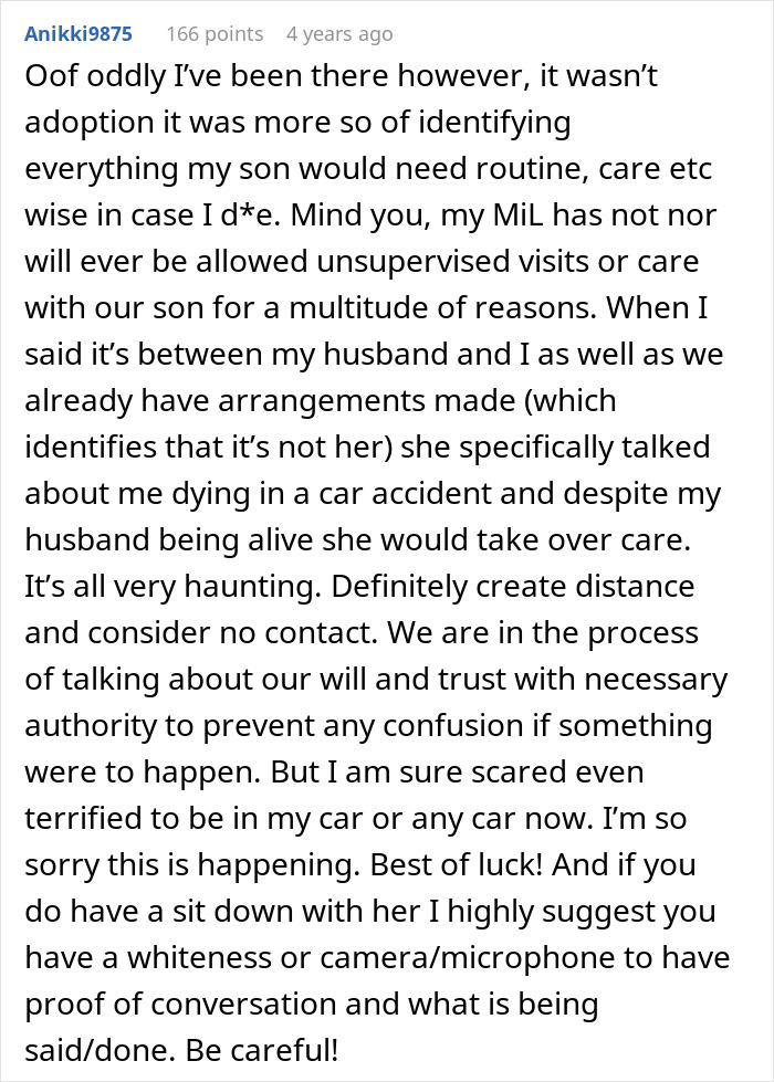 A Reddit post about a mother-in-law threatening the grandchild. It discusses an unhinged MIL's behavior.
